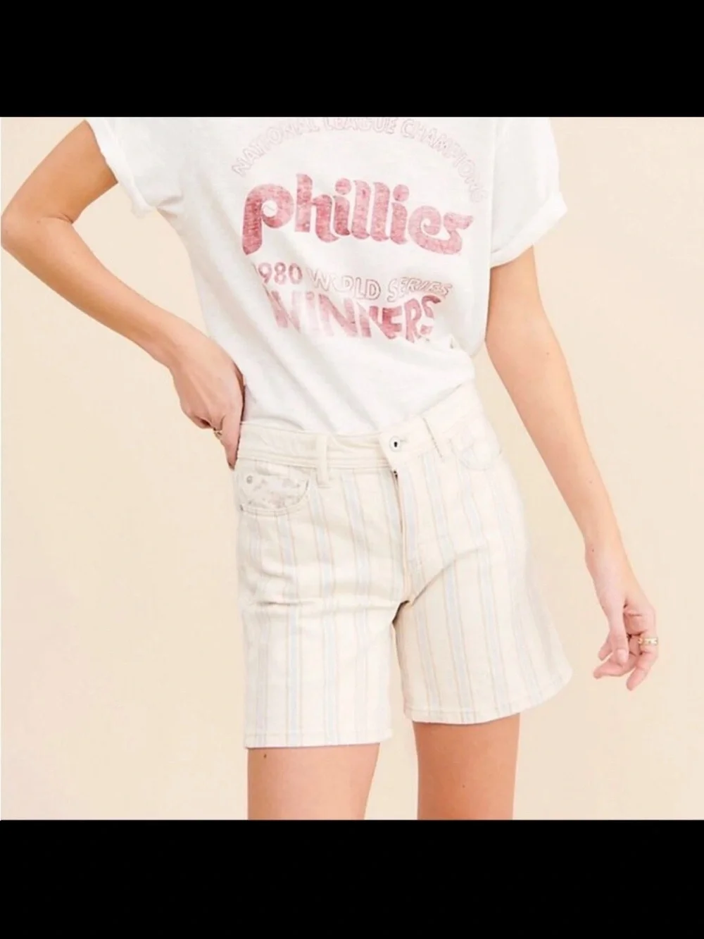 Anthropologie Pilcro and the Letterpress Slim Boyfriend Striped Denim Shorts 28 - Picture 3 of 6